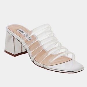 Steve Madden Missy Transparent Clear Metallic Silver Block Heel Mule Sandal 9.5